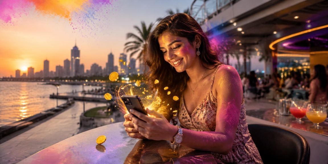 Mobile interface preview showing casino games during Holi festival